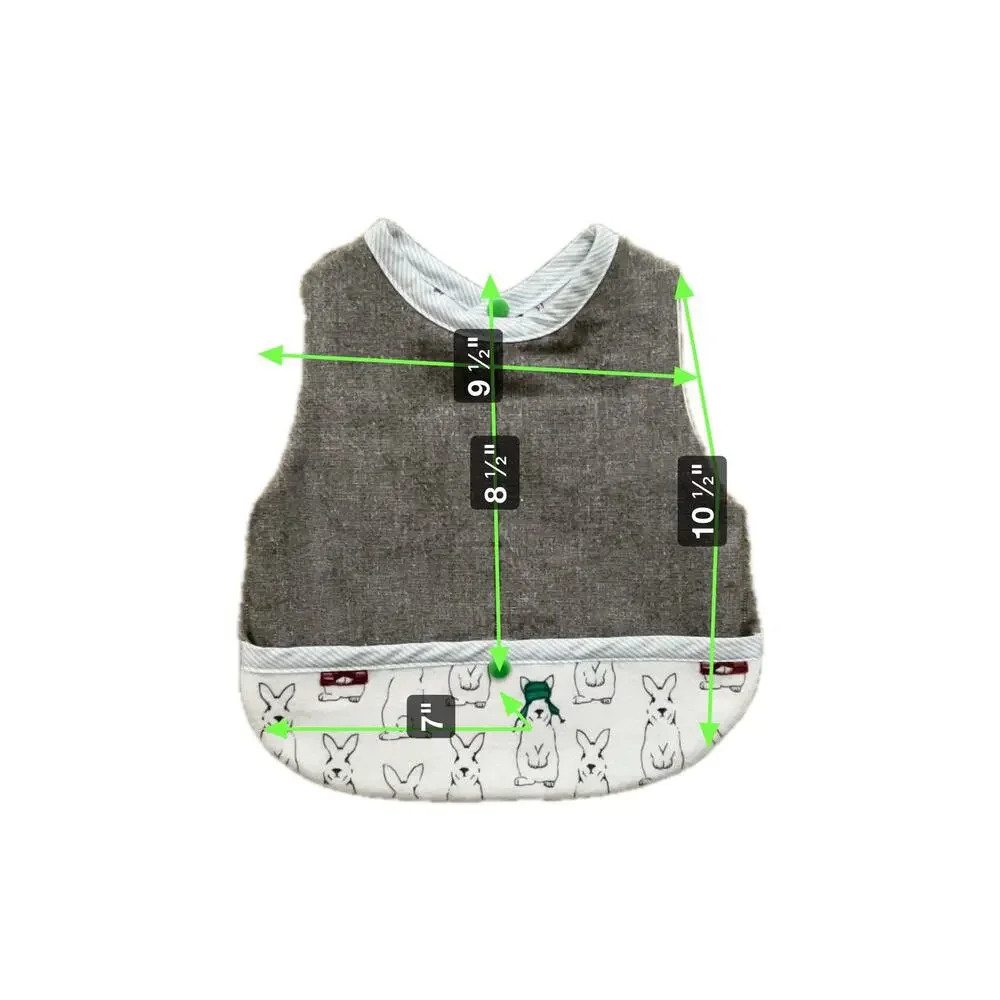 NEW Upcycled Baby Apron 6-12 mos: Flannel Bunny Bib Front Pocket, Reversible!